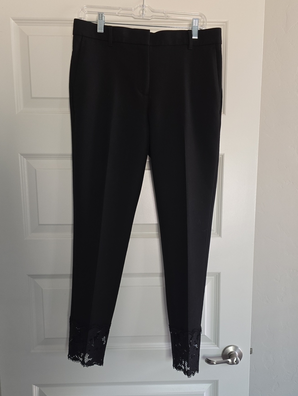 Ann Taylor Black Ankle Pants with Lace Trim, Size 6Tall